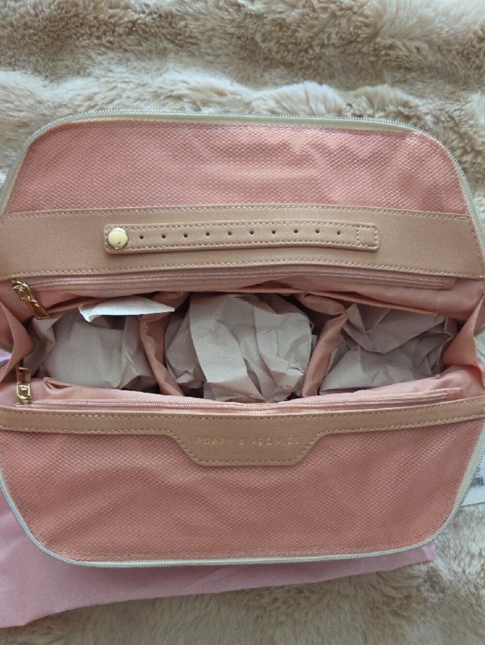 Poppy & Peonies Quilted Patchwork Fold Over Cosmetic Pouch in Brown and Cream - Picture 3 of 4